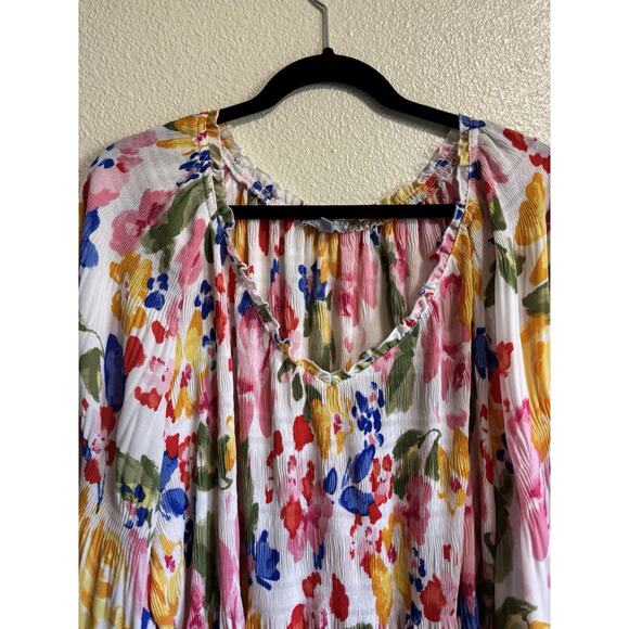 Floral And Ivy Floral Gathered V-neckline Colorful Flowy Babydoll Top Size 2X - Picture 4 of 10